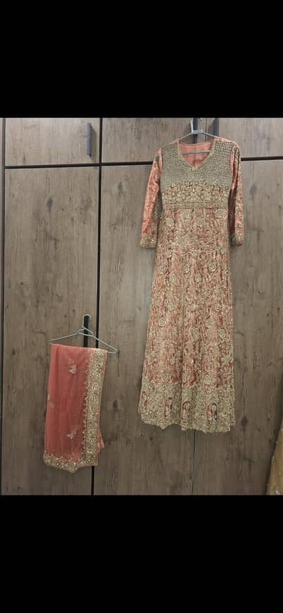 Peach and golden heavy embroidery maxi