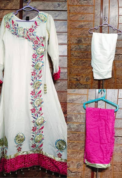 Elegant White & Pink Embroidered 3-Piece Suit