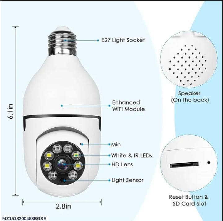 360 View Security Camera White ABS Plastic 8