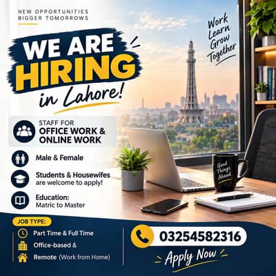 We are hirring for Lahore staff male/ female
