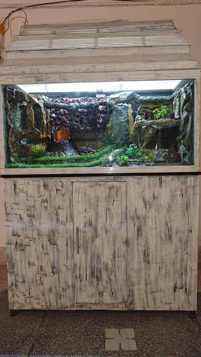 Aquarium with 3d scenery for Home office and hotel lobbyis