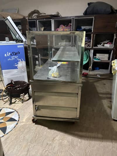 Stainless Steel & Glass Display Counter | Heavy Duty Wheels
