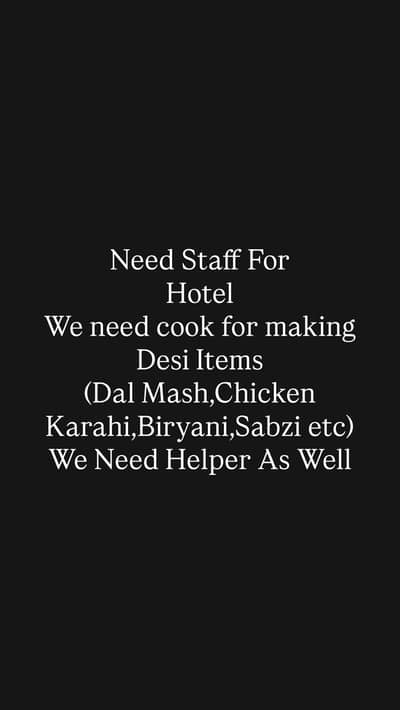 Need Workers For Hotel(Dhabba)