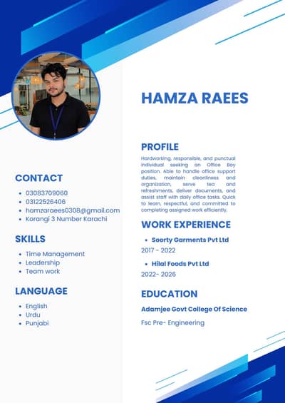 Need Office Boy/ Waiter Job