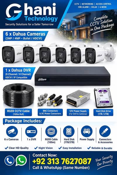 Dahua CCTV Camera 6 Cam Complete Security Package