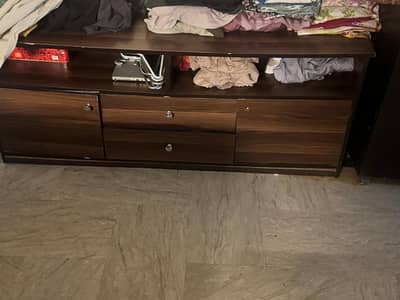 Wood Dark Brown Polish Finish TV Console Fore sale