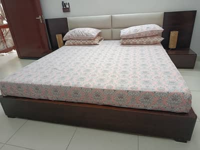 King Size Bed with 2 Side Tables - Mattress Not Included