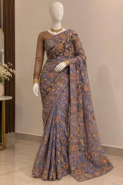 grey and black Saree