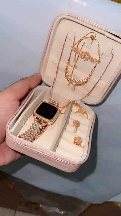 Luxury Rose Gold Rhinestone Digital Watch & Jewelry Gift Set