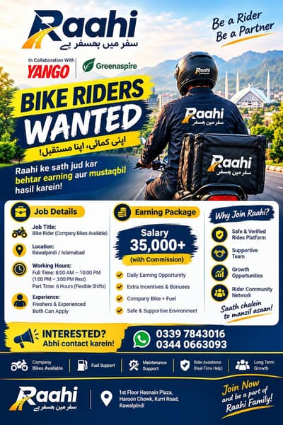 Bike Riders Required in Rwp Islamabad