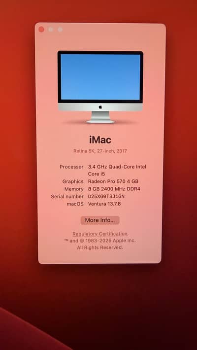Apple iMac, 27 inch (retina 5k display) 2017 in excellent condition