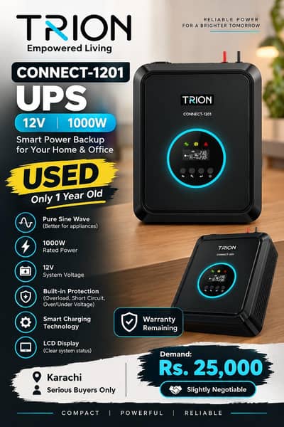 TRION 1000W UPS 12V | CONNECT-1201 | Used | Warranty Remaining