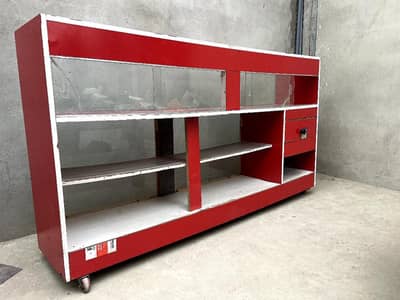Complete Wooden Shop Counter & 2x Wall Display Racks Set