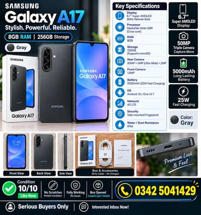 Samsung Galaxy A17 8GB 256GB Gray – 10/10 Condition