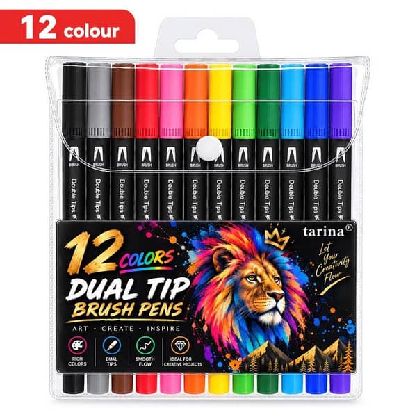 12 pcs Dual Tip Brush Marker Art Pen Set - Quick Drying Professional Art Use Artist Marker Set, Adult Coloring