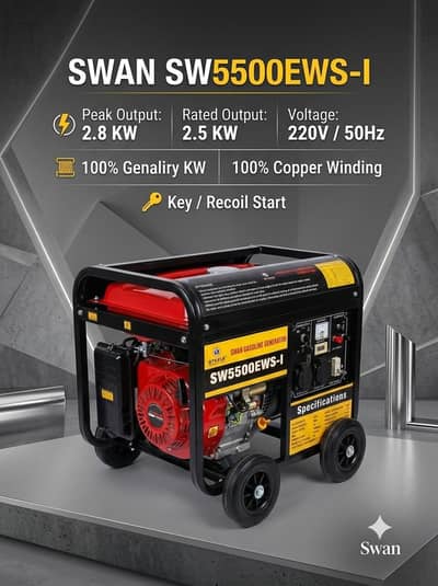 SWAN 3.5 KVA Generator (Petrol & Gas Dual Fuel) - 100% Copper Winding