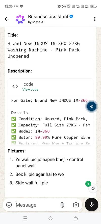 Indus washing machine pin pack