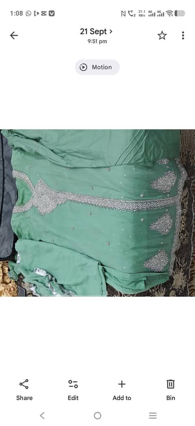 mint green chiffon party wear suit heavy pearl work used once size med