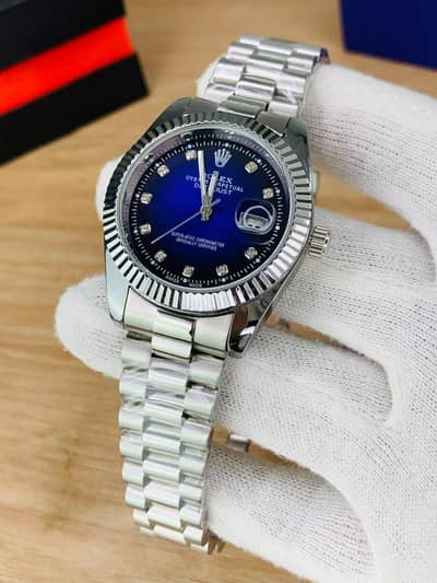 Rolex-Inspired Men’s Silver Watch | Date Function & Butterfly Lock