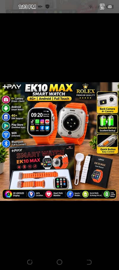 EK10 max 5g box pac android watche for sale wtsp 03204847881