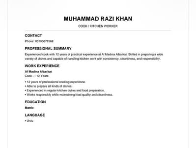 Experience chef