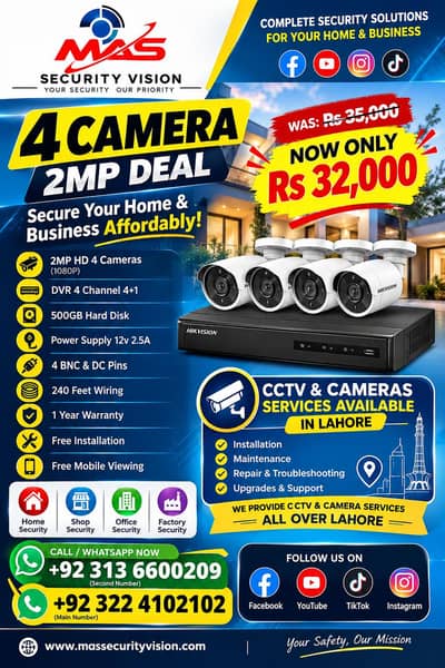 Analog Cctv 2mp 4 cctv cameras completely package with open wiring