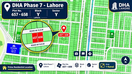 Premium 2 Kanal Pair Residential Plot No. 657 + 658 for Sale in Block Y, DHA Phase 7 Lahore