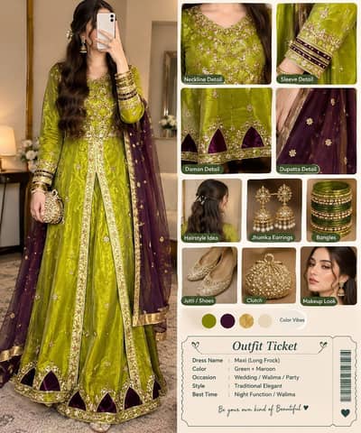 parrot green maxi| walima and mahandi maxi|party wear maxi embroided