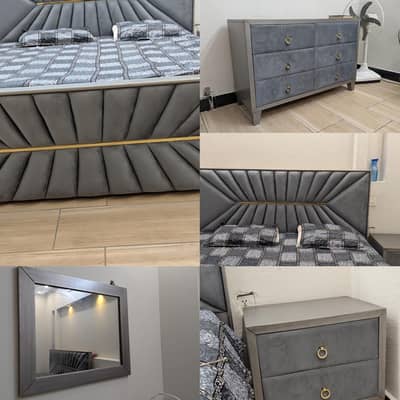 double bed set with two side tables and dressing table