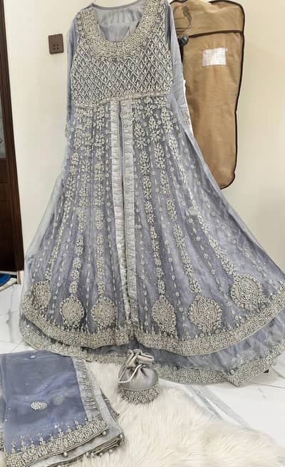 Bridal Grey Organza Maxi for Bridal with Heavy Detailling work