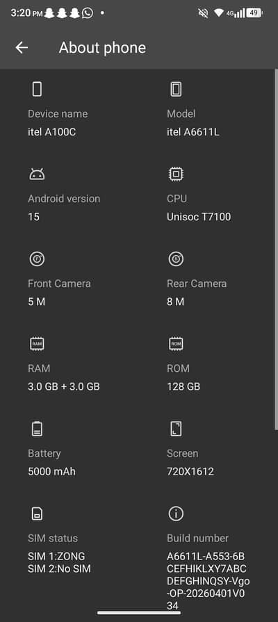 Itel A100c open box not used new mubile