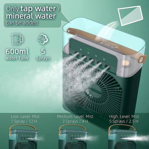 RN Portable Air Conditioner Fan: Mini Evaporative Cooler with Mist, 7-Color LED Light, 3 Wind Speeds and 3 Spray Modes