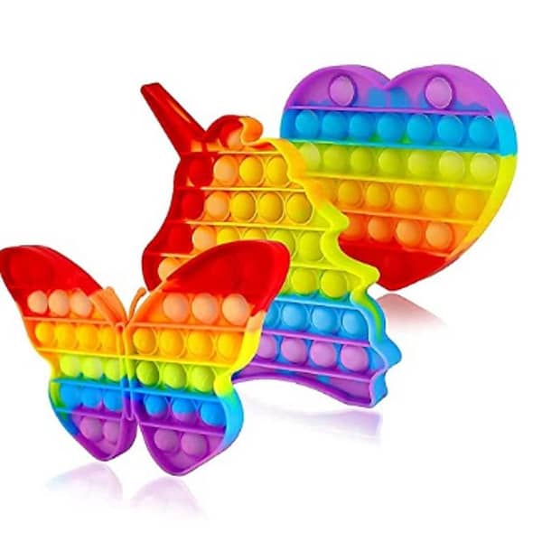 MTJ Pack of 3 Easy Push Pop Fidget Toys for Kids and Adults – Large Rainbow Popits Square Sensory Toy