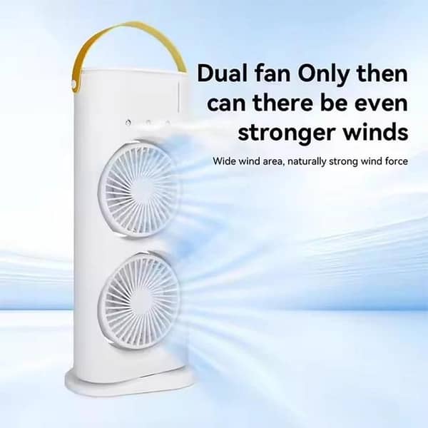 RN 3 in 1 Double Head Spray Mist Fan with USB Power, LED Light, 5 Nozzles, 600ml Water Tank