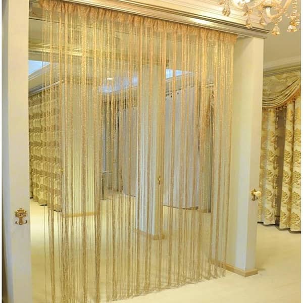RN 66-Inch Golden Glitter Tassel String Sheer Curtain