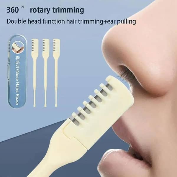RN 2-in-1 Nasal Hair Cutter, 2024 Double-Sided Nose Hair Knife, Nostril Hair Remover Tool – Portable 360° Rotating Trimmer with Ear Picker (Cream, 3pcs)