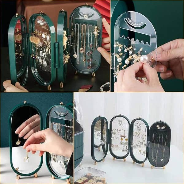 RN Acrylic Earring Jewelry Organizer - 4-Door Bracelet, Necklace Display with 4 Panels and 240 Holes