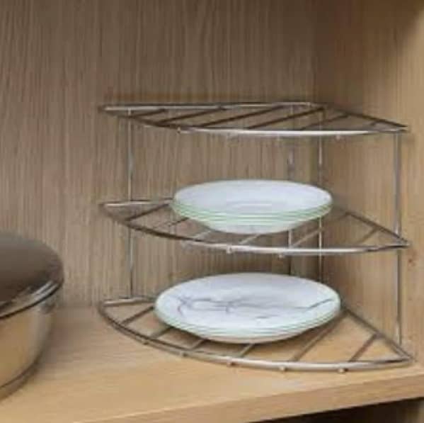 RN Corner Shelf Plate Rack – 3-Tier Kitchen Cabinet Organizer