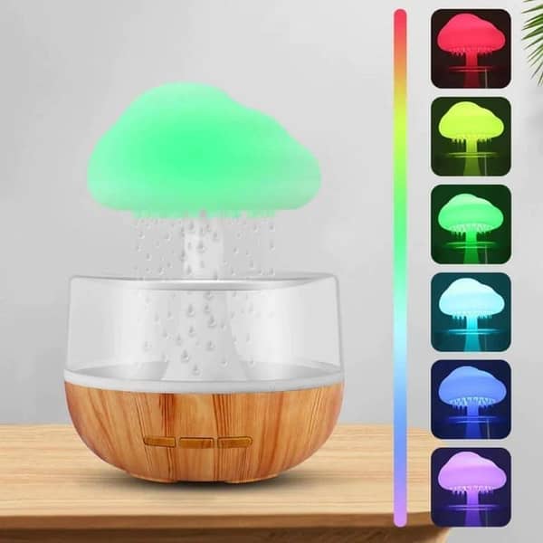 RN  Rain Cloud Air Humidifier Mushroom Waterfall Lamp Water Drip Cloud Diffuser Cute Humidifier Night Light Aromatherapy Essential Oil Diffuser 7 Changing Colors Lights Raindrop