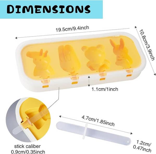AL MEHRAN TRADERS Cheese Stick Mold Box – Home Lollipop, Pudding, and Ice Cream Silicone Mold (Cartoon Animals, Includes Sticks and Accessories)