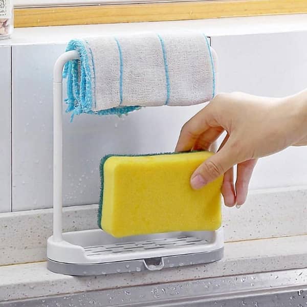 RN New Kitchen Dishcloth Holder: Towel Rag Hanger, Sink Sponge Rack, Bathroom Receptacle Shelf