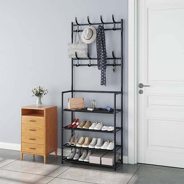 RN Multi-Function 4-Tier Shoes Rack with Hanger and Storage for Living Room