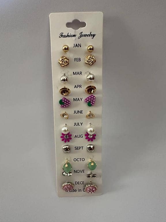 RN Original 12 Pairs Stud Earrings Set for Women & Girls – Lightweight Multicolor Daily Wear