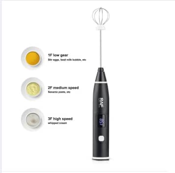 RN Electric Egg RAF 3-in-1 Whisk and Coffee Mixer Milk Frother, 3 Speeds, 20 W, Digital Display