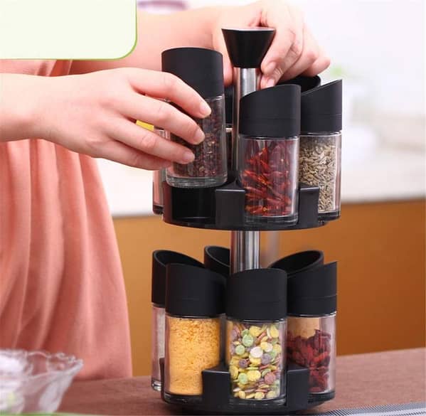 RN Revolving Spice Rack Organizer Countertop with 12 Empty Jars – Spinning Spice Storage Tower