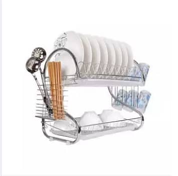 RN Stainless Steel 2-Tier Dish Rack with Side Baskets — Kitchen Organizer