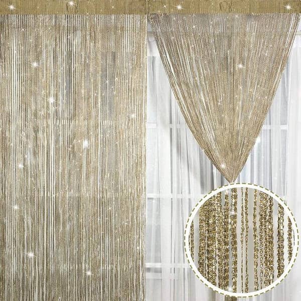 RN 66 Inches Decorative Glitter Shiny Tassel Flash Curtain