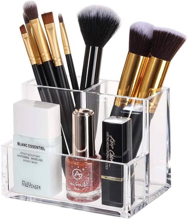 RXN 3-Slot Extra-Deep Makeup Brush Holder Organizer, Acrylic Clear