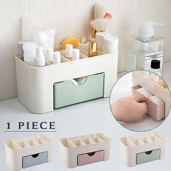 MTJ Plastic Multifunctional Women Desktop Makeup Organizer and Stationery Storage Case (Multi)