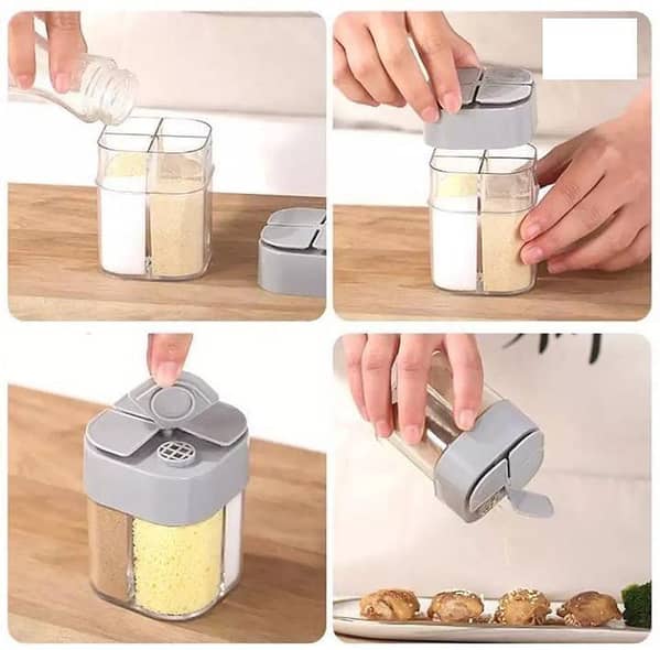 RN 4 in1 Transparent Spice Jar Set for Salt and Pepper Kitchen Storage